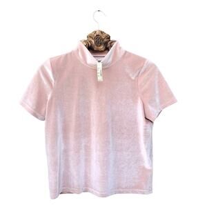 Madewell Top Velvet Mock Neck Short Sleeve T-Shirt Cream Neutral Blush M NWT